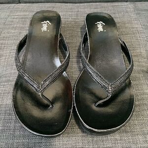 Black Wedge Sandals with Embellished Straps
